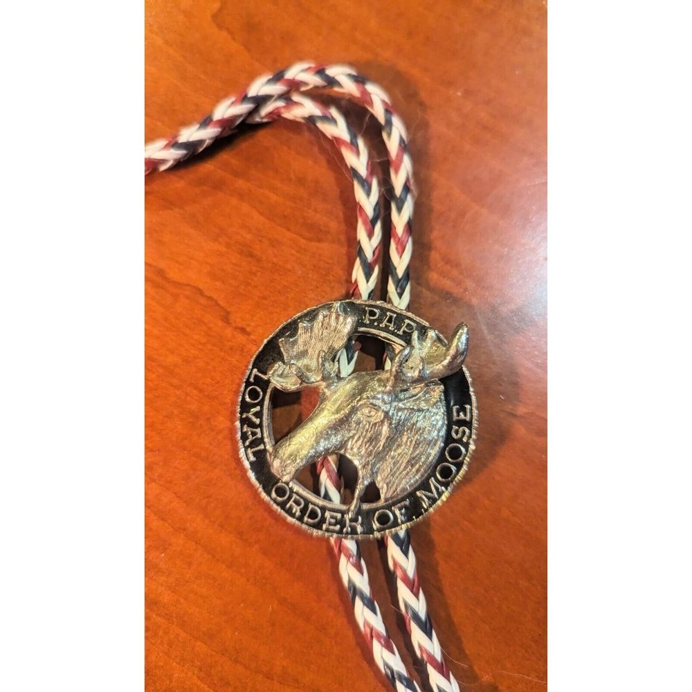 Vintage PAP Loyal Order of Moose Bolo Tie Necktie Silver Tone - Picture 3 of 5